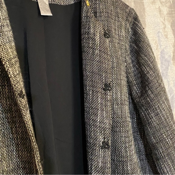 Chico’s tweed long jacket, SZ 3, XL hook closures,rhinestone embellishment, GUC - Picture 6 of 13